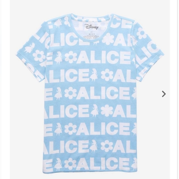 Alice In Wonderland repeating text DISNEY short sleeve graphic tee Small EUC - Picture 3 of 7